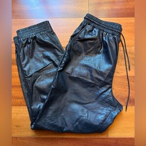 Black Faux Leather Jogger Pants